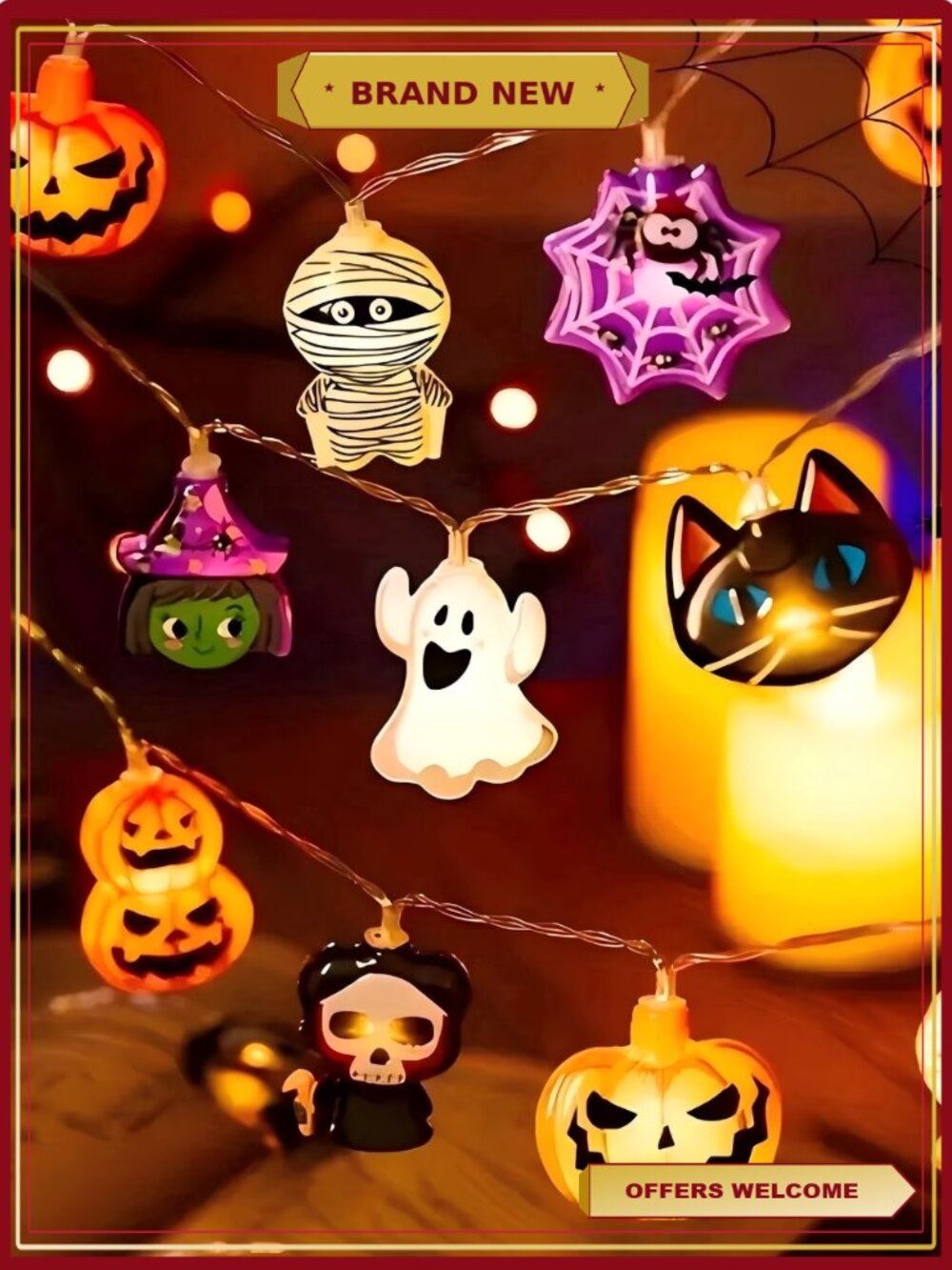 Halloween LED Fairy String Lights - Pumpkin, Witch, Mummy Decor